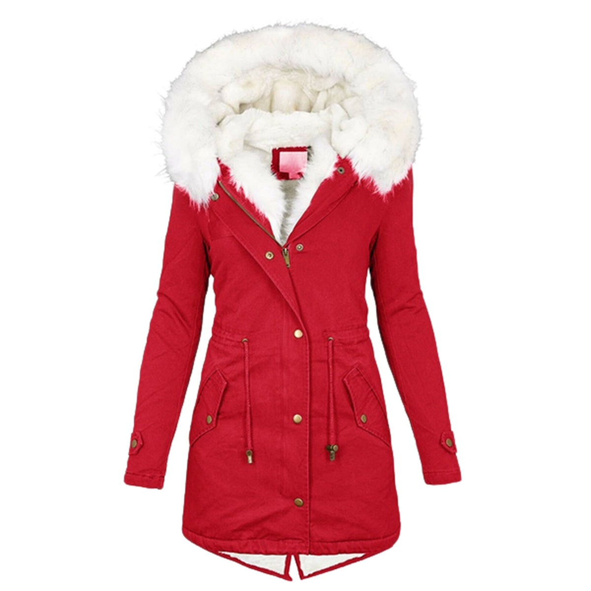 Women's Padded Jacket – White Collar, Warm Polyester Puffer Coat