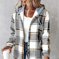 Women's Plaid Hooded Jacket – Button-Up Coat with Pockets