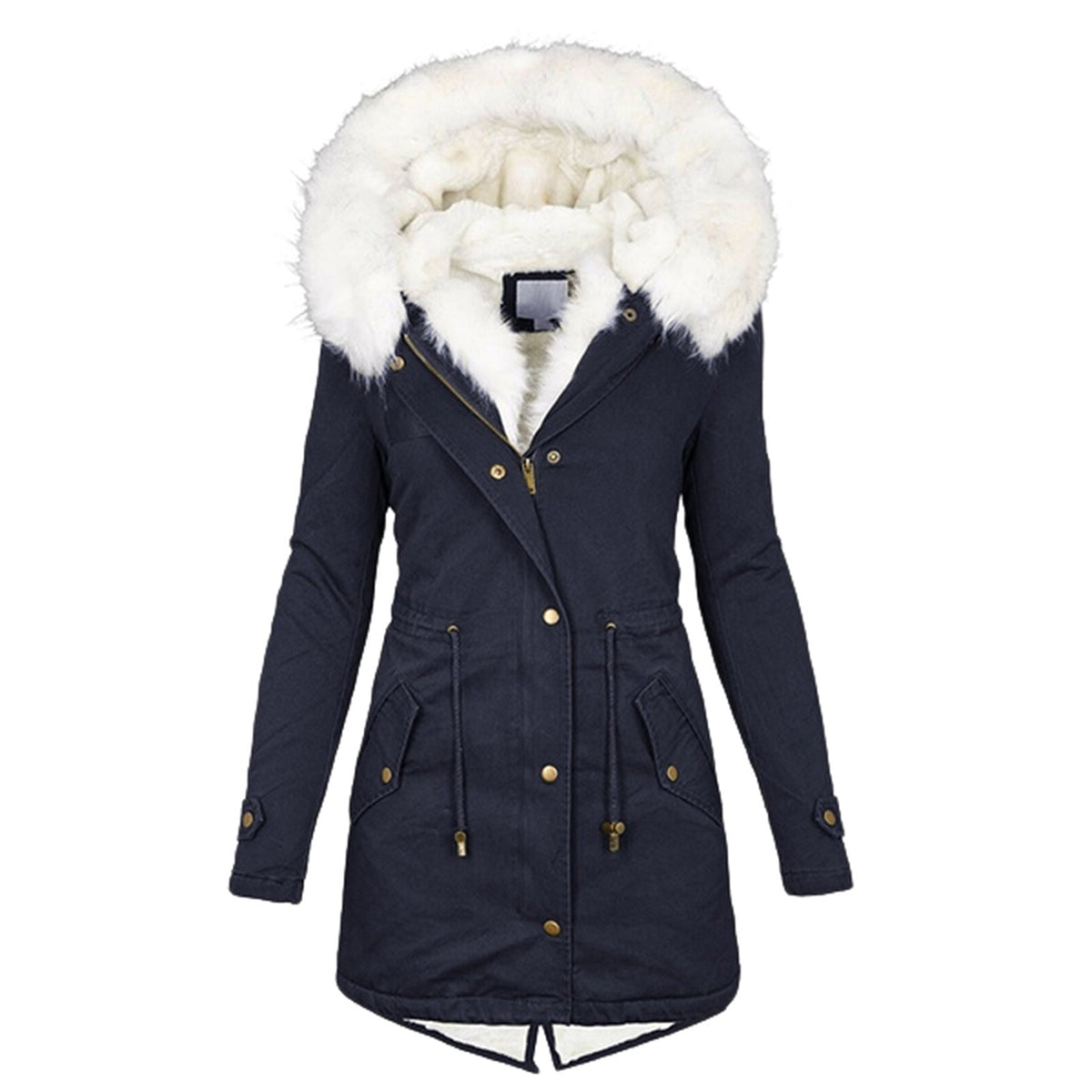 Women's Padded Jacket – White Collar, Warm Polyester Puffer Coat
