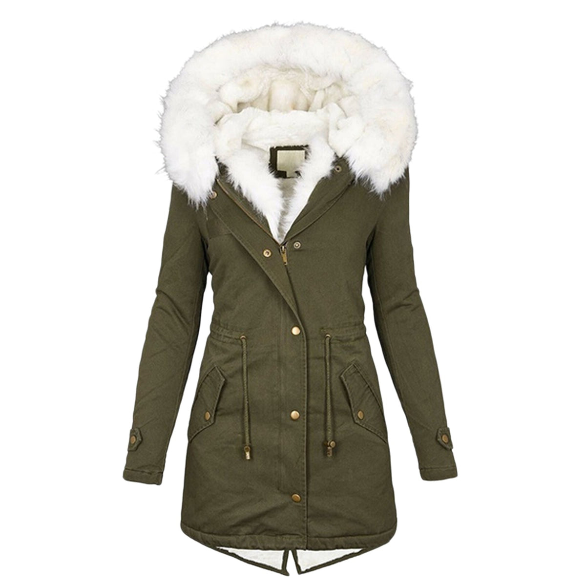 Women's Padded Jacket – White Collar, Warm Polyester Puffer Coat