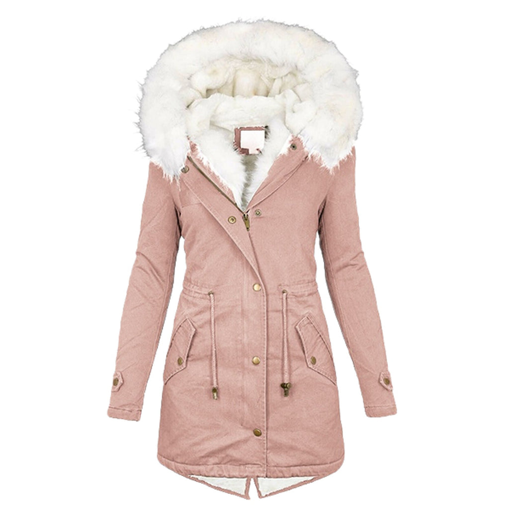 Women's Padded Jacket – White Collar, Warm Polyester Puffer Coat