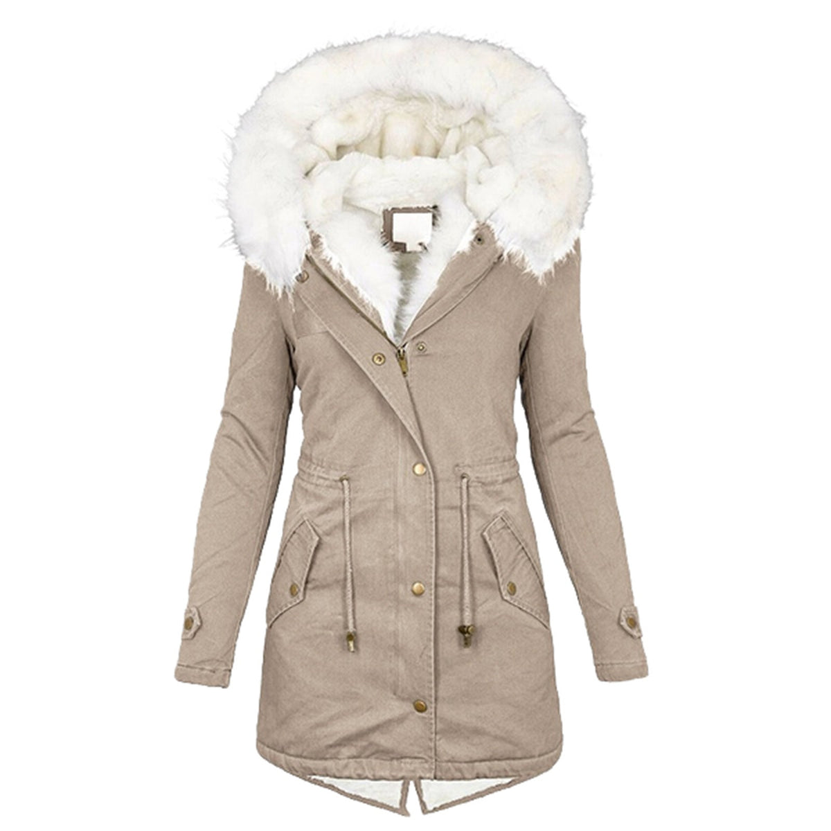 Women's Padded Jacket – White Collar, Warm Polyester Puffer Coat