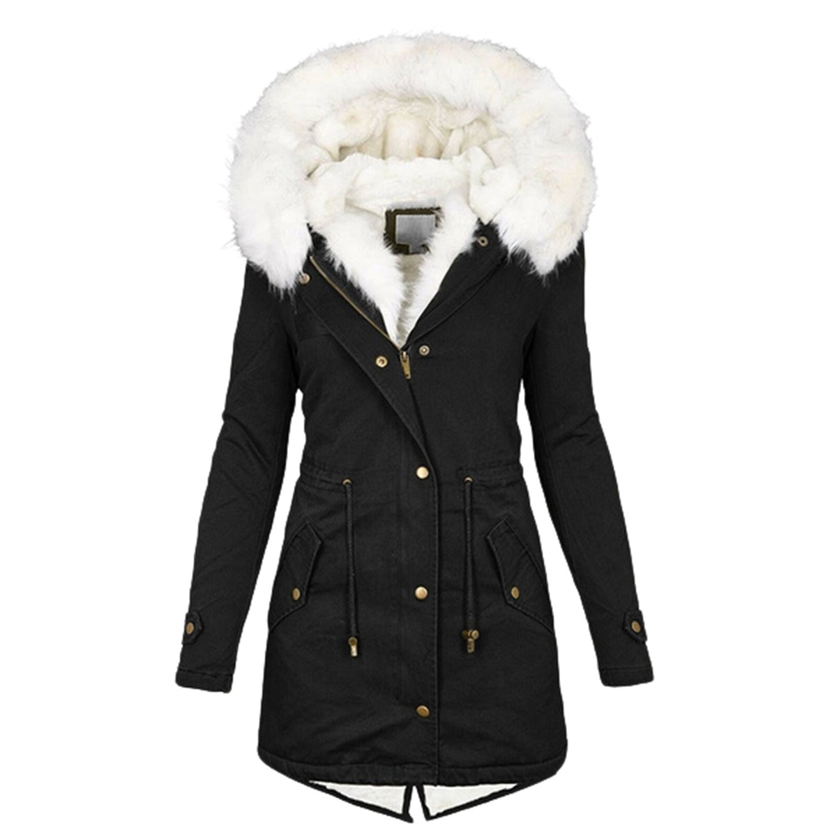 Women's Padded Jacket – White Collar, Warm Polyester Puffer Coat