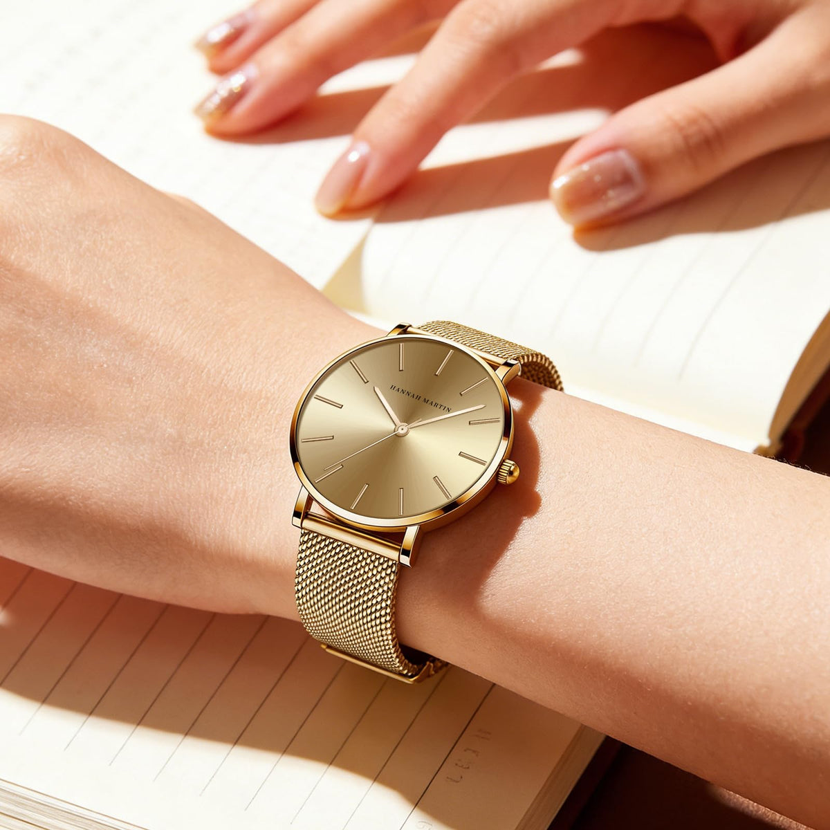HANNAH MARTIN Watches for Women Analog Women's Watch with Stainless Steel Expansion Band Minimalist Slim Dial 30M Waterproof Ladies Dress Wristwatch for Casual Daily Business