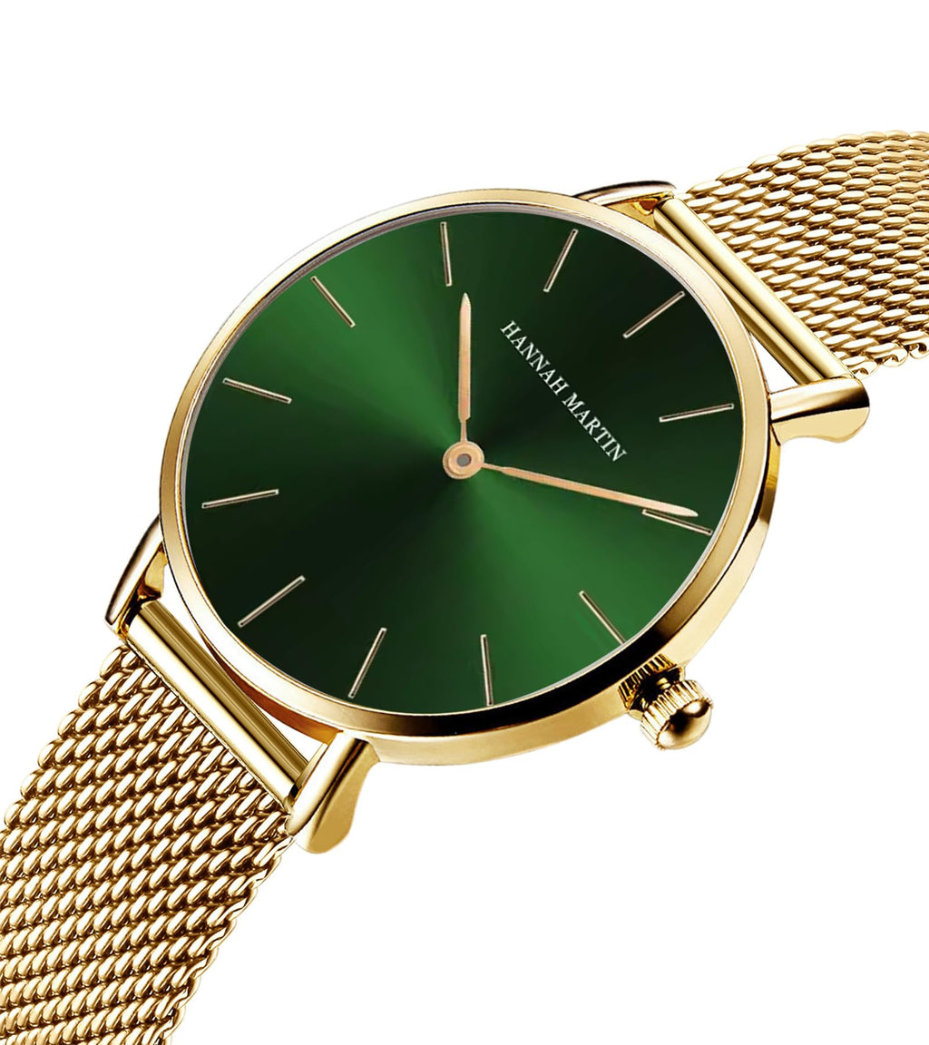 HANNAH MARTIN Watches for Women Analog Women's Watch with Stainless Steel Expansion Band Minimalist Slim Dial 30M Waterproof Ladies Dress Wristwatch for Casual Daily Business