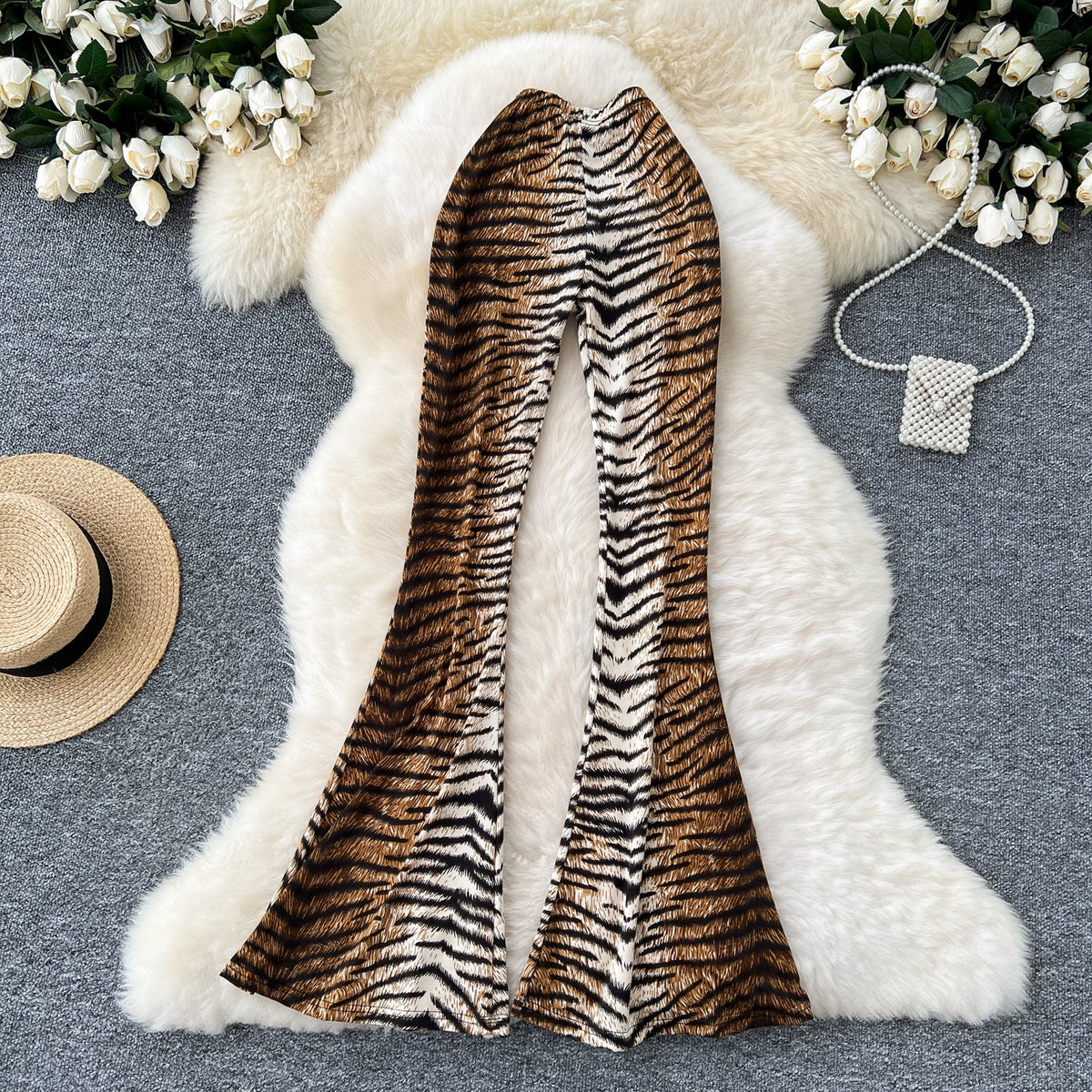 Women's Sexy Fashion Leopard Flare Pants - Leopard Print Stretchy Skinny Leg, Slimming Casual Trousers