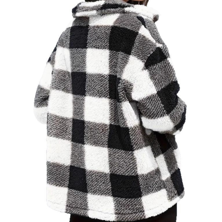 Women's Color-Block Plaid Jacket – Lapel Single-Breasted Coat with Pockets