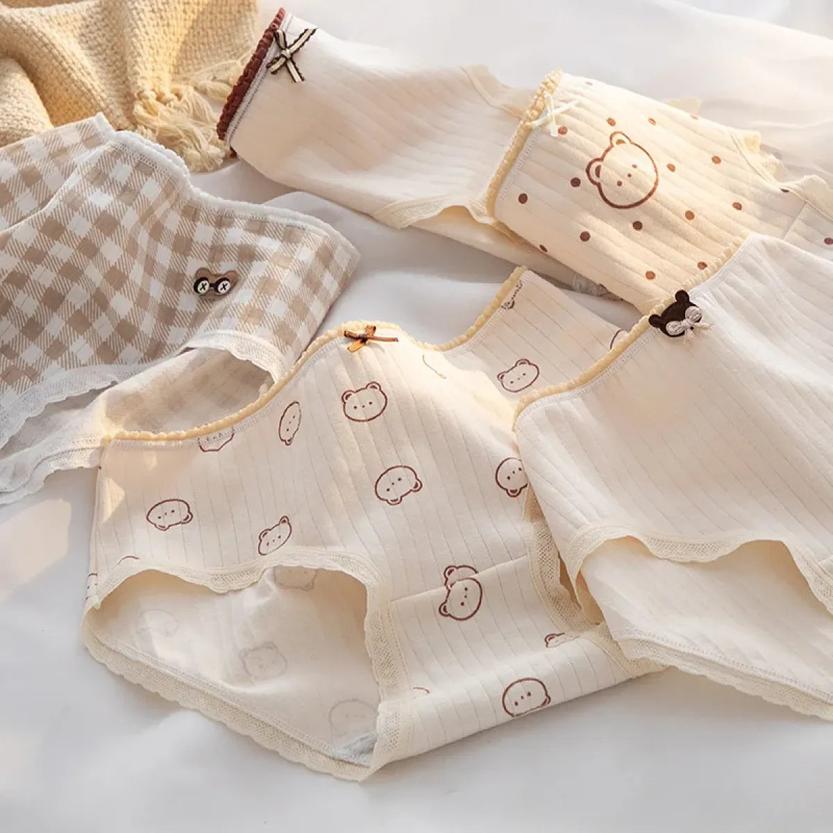 Cute Cartoon Bear Cotton Panties - Mid Waist Sexy Lingerie Set
