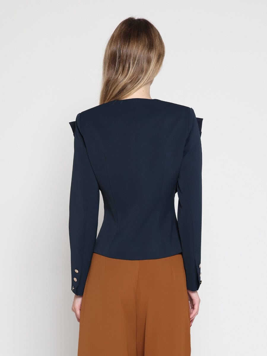 Gracia Fashion Women's Ruffle Front With Button Long Sleeve Jacket