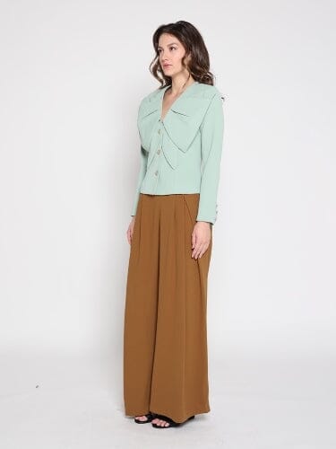 Gracia Fashion Women's Ruffle Front With Button Long Sleeve Jacket
