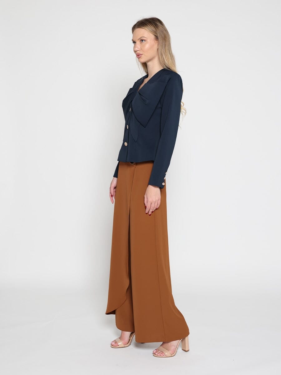 Gracia Fashion Women's Ruffle Front With Button Long Sleeve Jacket