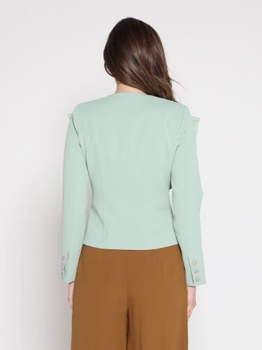 Gracia Fashion Women's Ruffle Front With Button Long Sleeve Jacket
