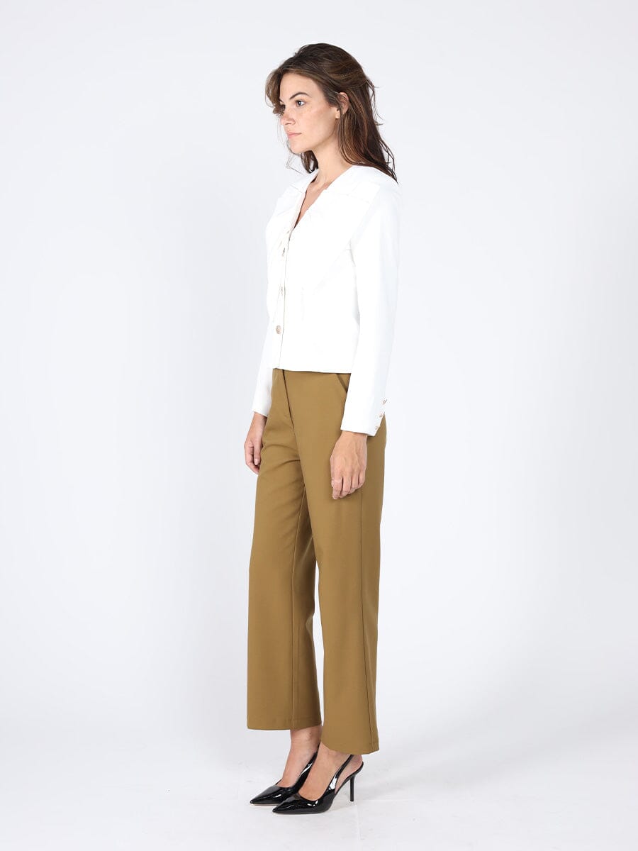 Gracia Fashion Women's Ruffle Front With Button Long Sleeve Jacket