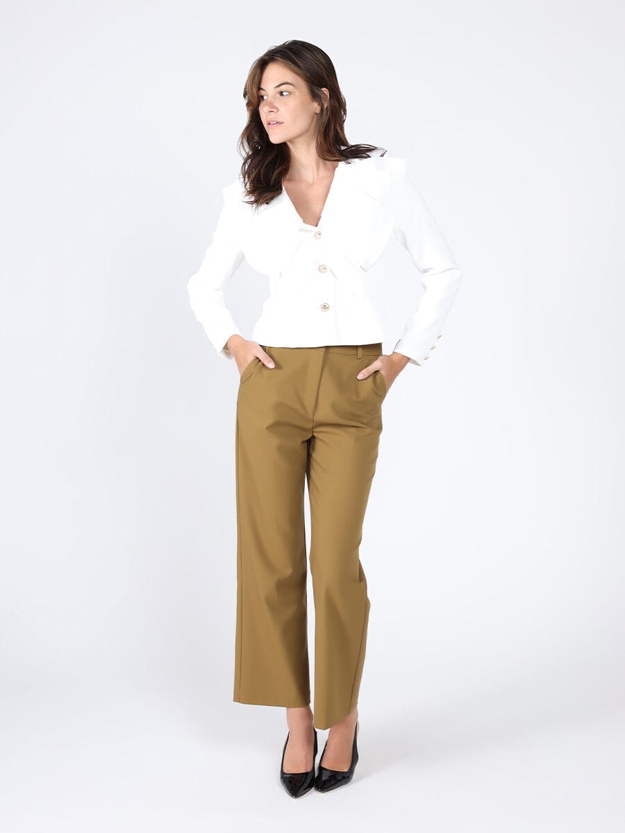 Gracia Fashion Women's Ruffle Front With Button Long Sleeve Jacket
