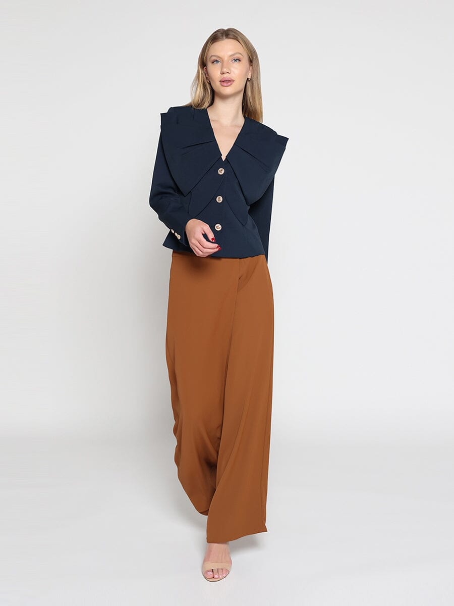 Gracia Fashion Women's Ruffle Front With Button Long Sleeve Jacket