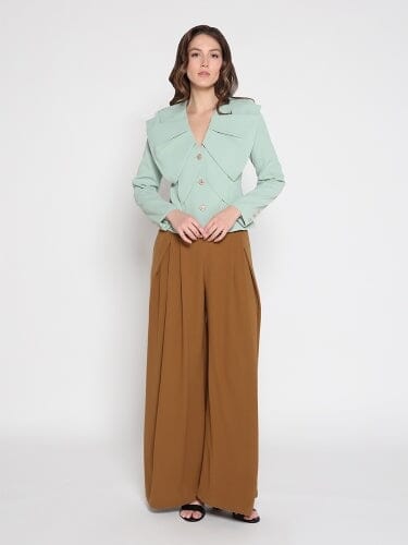 Gracia Fashion Women's Ruffle Front With Button Long Sleeve Jacket