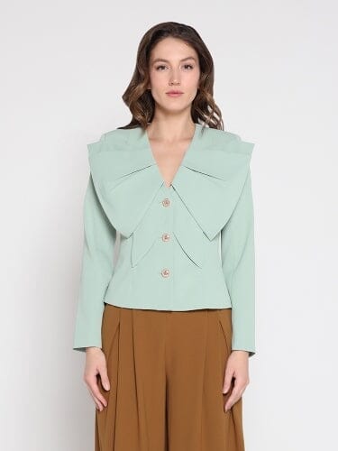 Gracia Fashion Women's Ruffle Front With Button Long Sleeve Jacket