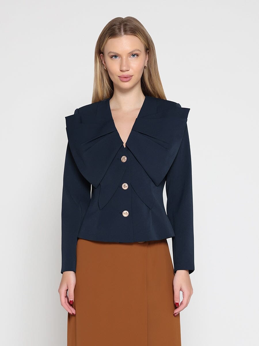 Gracia Fashion Women's Ruffle Front With Button Long Sleeve Jacket