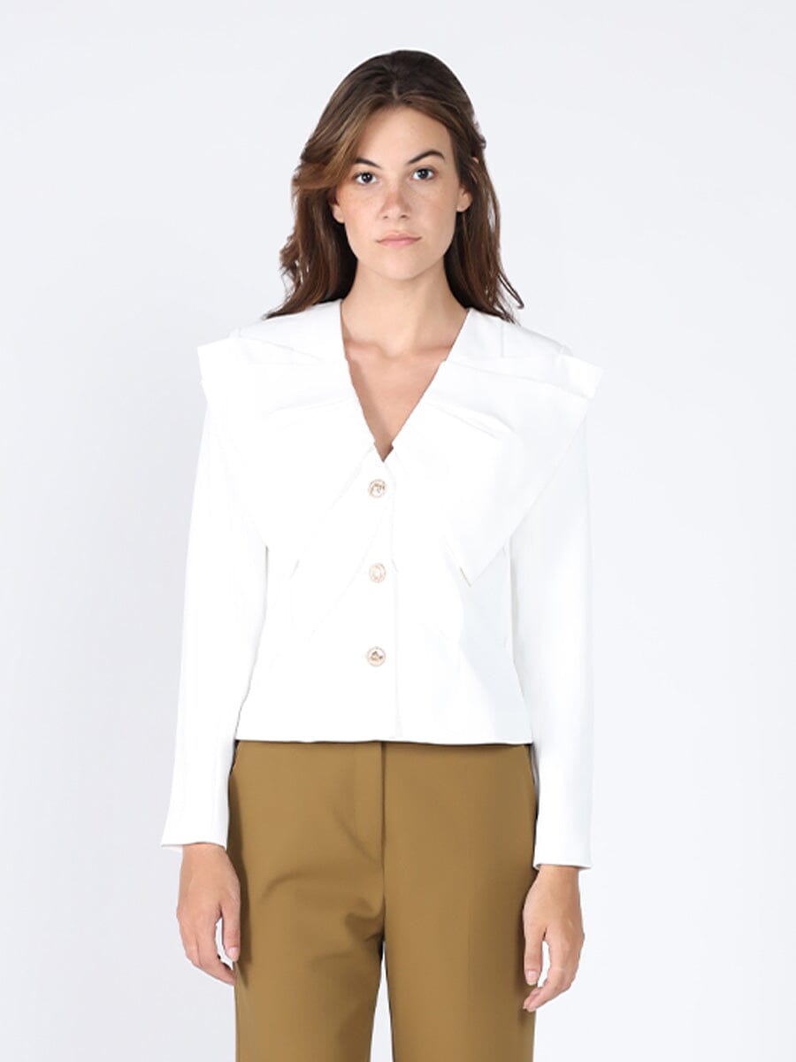 Gracia Fashion Women's Ruffle Front With Button Long Sleeve Jacket